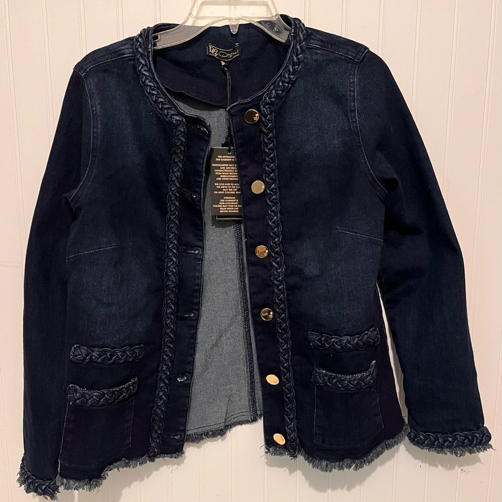 G by Giuliana Navy Jean Jacket with Braided Trim